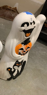 Vintage Halloween Blowmold Ghost & Cat
