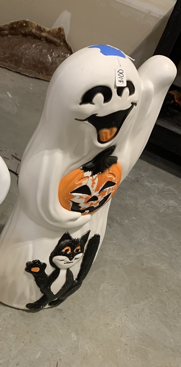 Vintage Halloween Blowmold Ghost & Cat